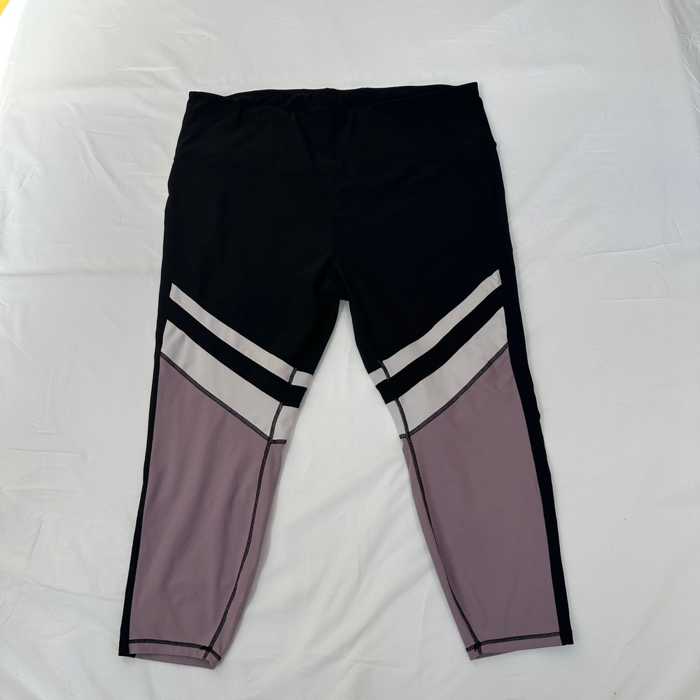 Reebok Womens‎ 3X Colorblock Athletic Leggings Black Purple REW194LE14